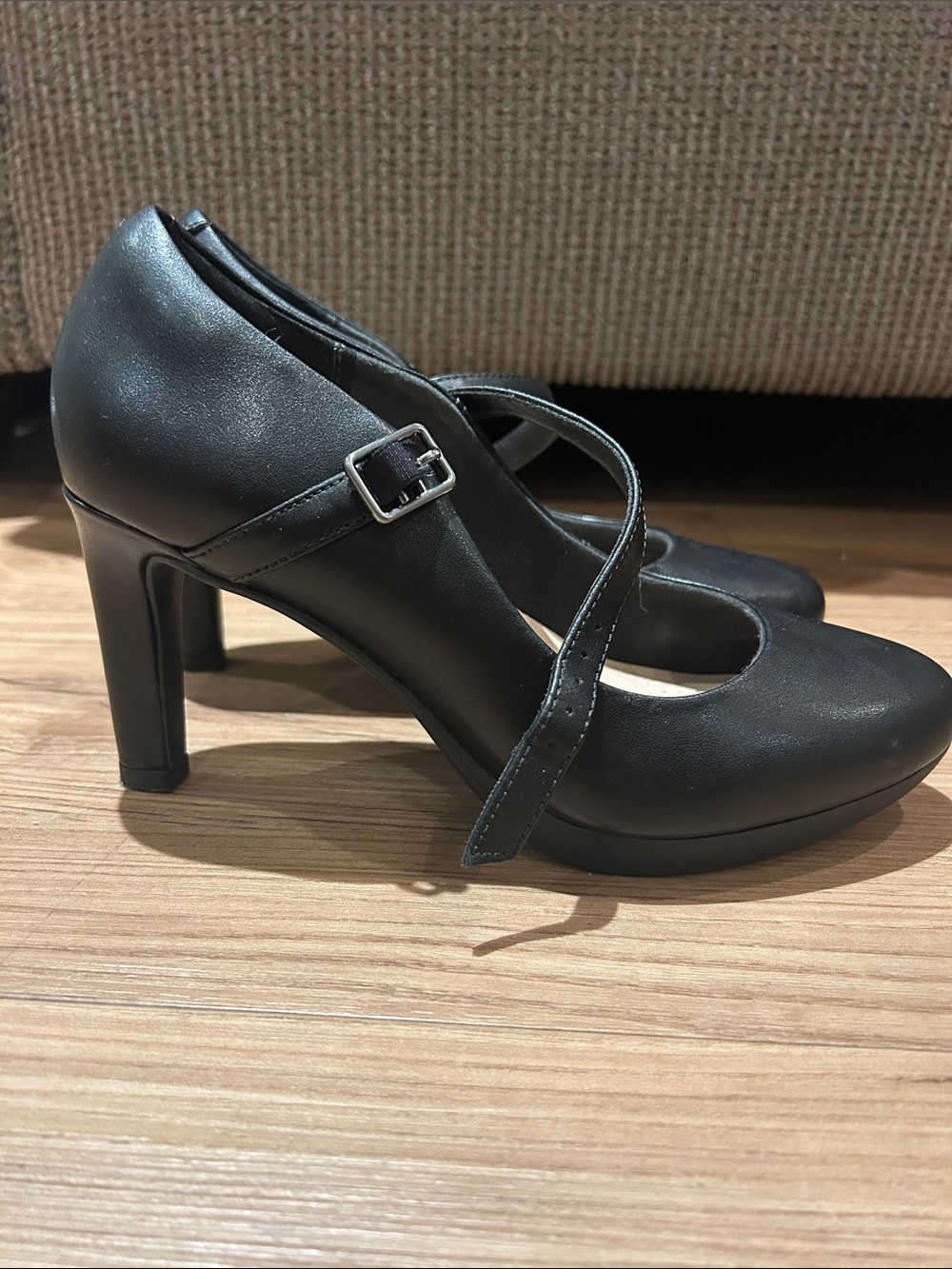 Clarks Black Mary Jane Strap High Heels